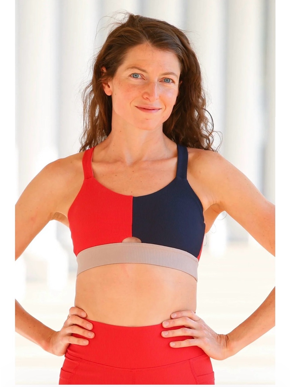 Relay Active (RLY.) Camryn Run Athletic Sports Bra cherry tan navy  Size small
